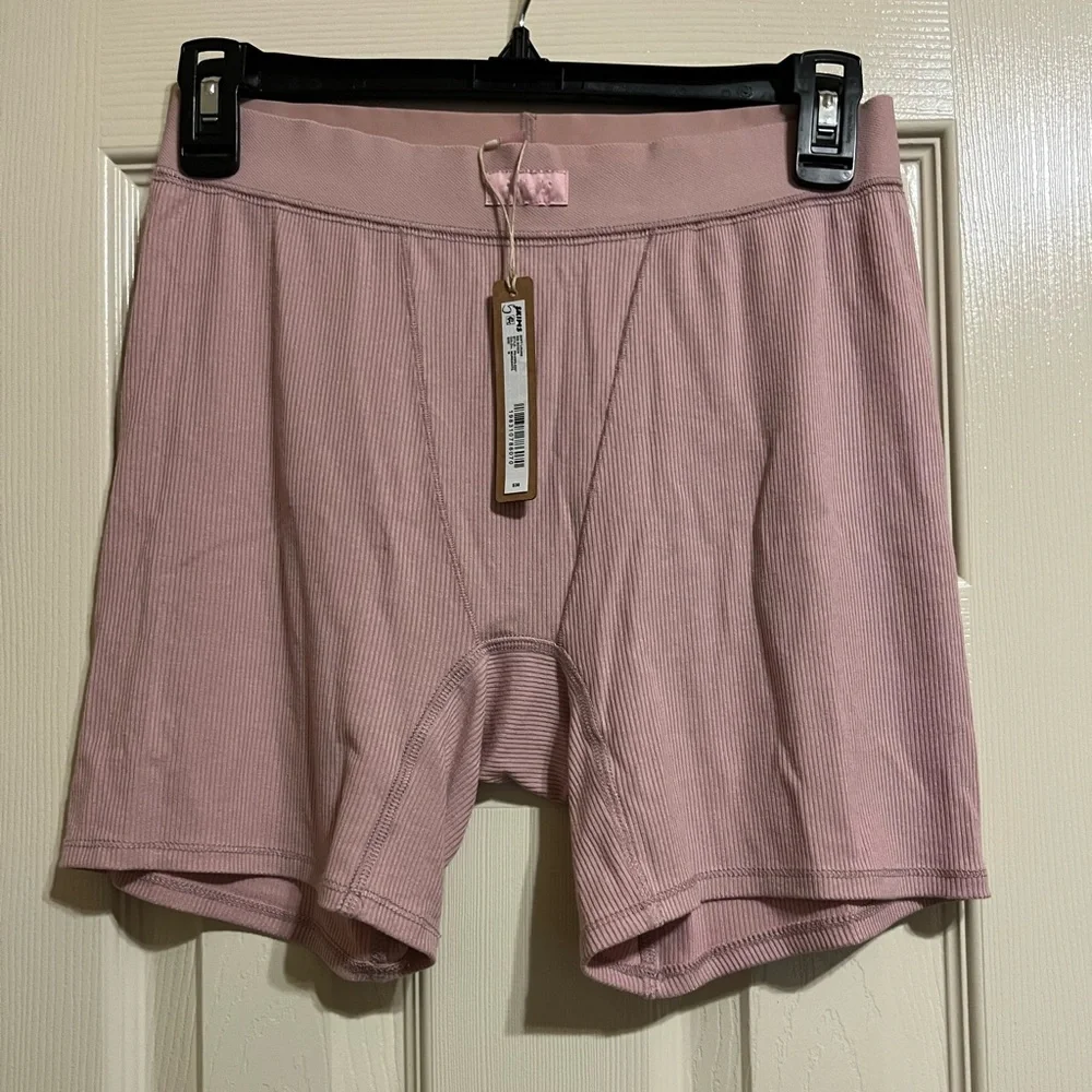Skims Pink Ribbed Boxer Shorts Med - Picture 3 of 6